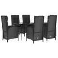 Vidaxl 7-Piece Outdoor Patio Dining Set - Pe Rattan Reclining Chairs, Glass Table With Cushions - Black