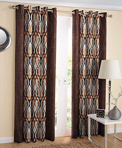 Exporthub 2 Piece Polyester Blend Eyelet Lahar Lining Ring Top Window Curtain  5ft, Brown