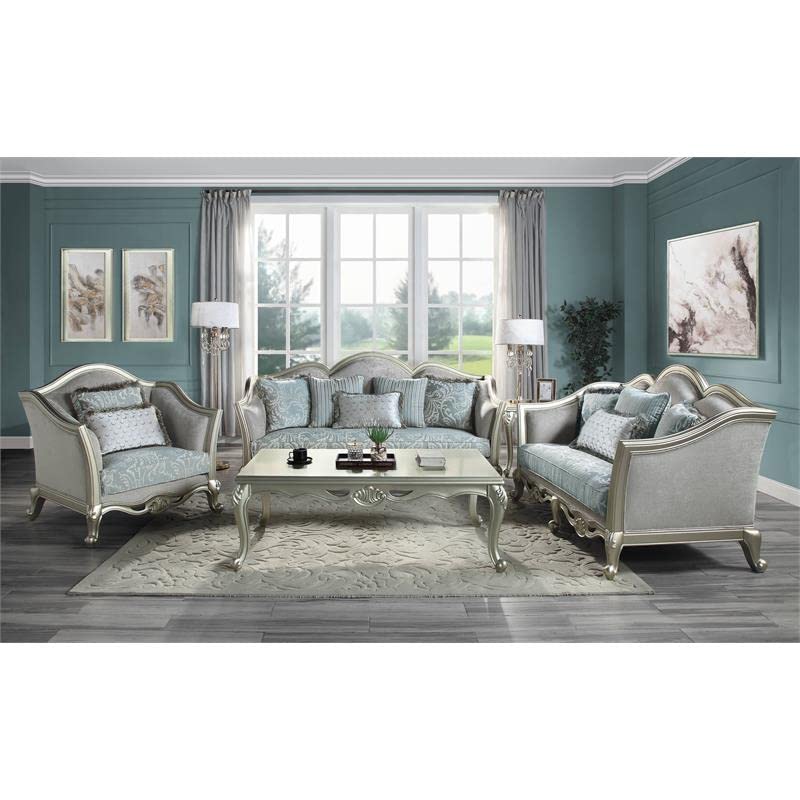 Acme Furniture Linen Upholstery Chair, Light Gray and Champagne