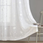 Embroidery White Tulip Sheer Curtains 84 Inches Long, Rod Pocket Sheer Drapes For Living Room, Bedroom, 2 Panels, 52''X 84'', Se