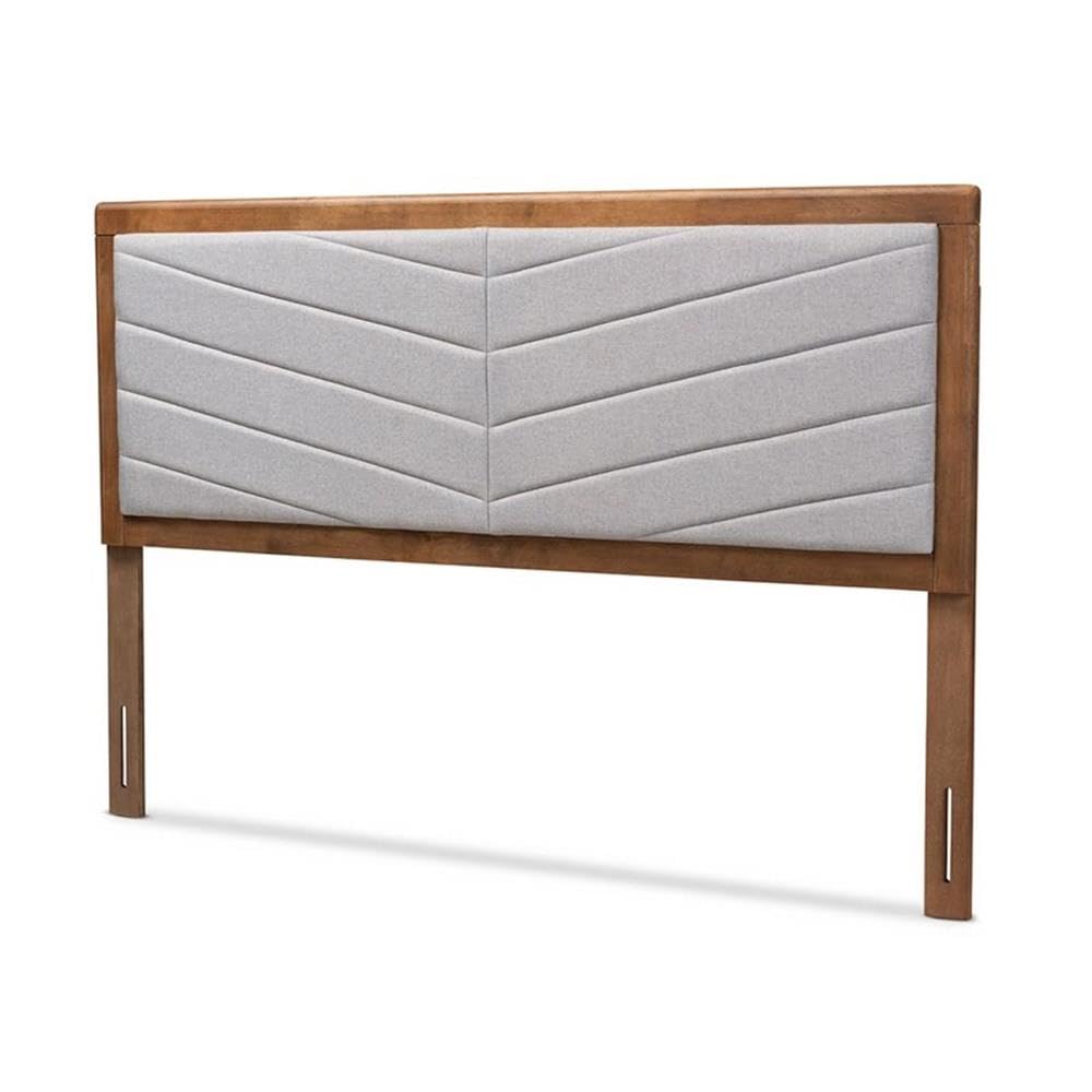 Baxton Studio Iden Modern and Contemporary Light Grey Fabric Upholstered and Walnut Brown Finished Wood Queen Size Headboard
