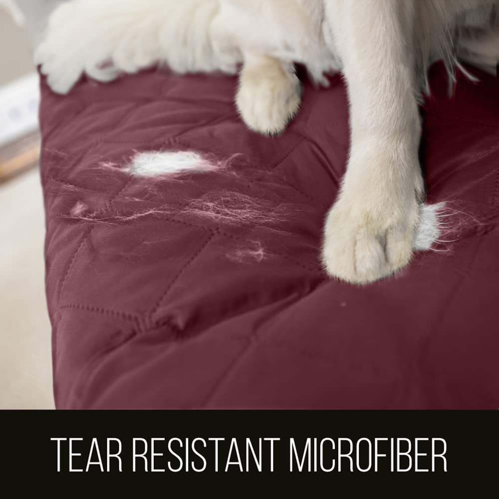 Sofa Shield Patented Recliner Slip Cover, Large Cushion Protector, Reversible Stain And Dog Tear Resistant Slipcover, Quilted Microfiber 28” Seat, Washable Covers For Dogs Pets Kids, Burgundy Tan