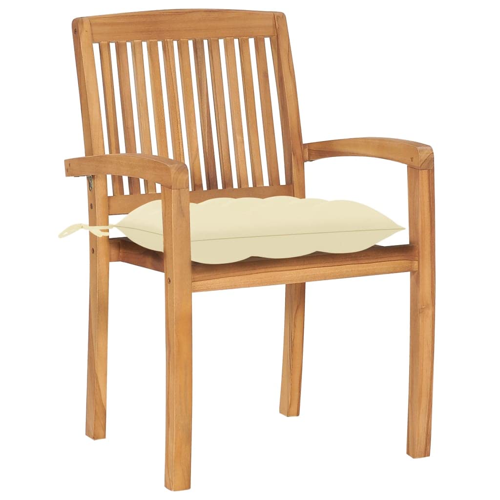 vidaXL 4X Solid Teak Wood Stacking Patio Chairs with Cushions Garden Outdoor Balcony Backyard Terrace Lounge Dinner Dining Seating Home Furniture