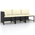 vidaXL Outdoor Patio Sofa Set - 3 Piece Rattan Construction Patio Set with Cushions in Black and Cream White