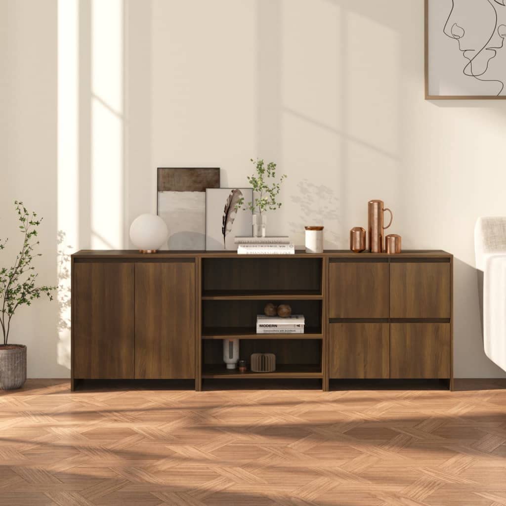 vidaXL Sideboard 3 Piece Home Indoor Bedroom Living Room Highboard Buffet Side Storage Console Cabinet Furniture Brown Oak Engineered Wood