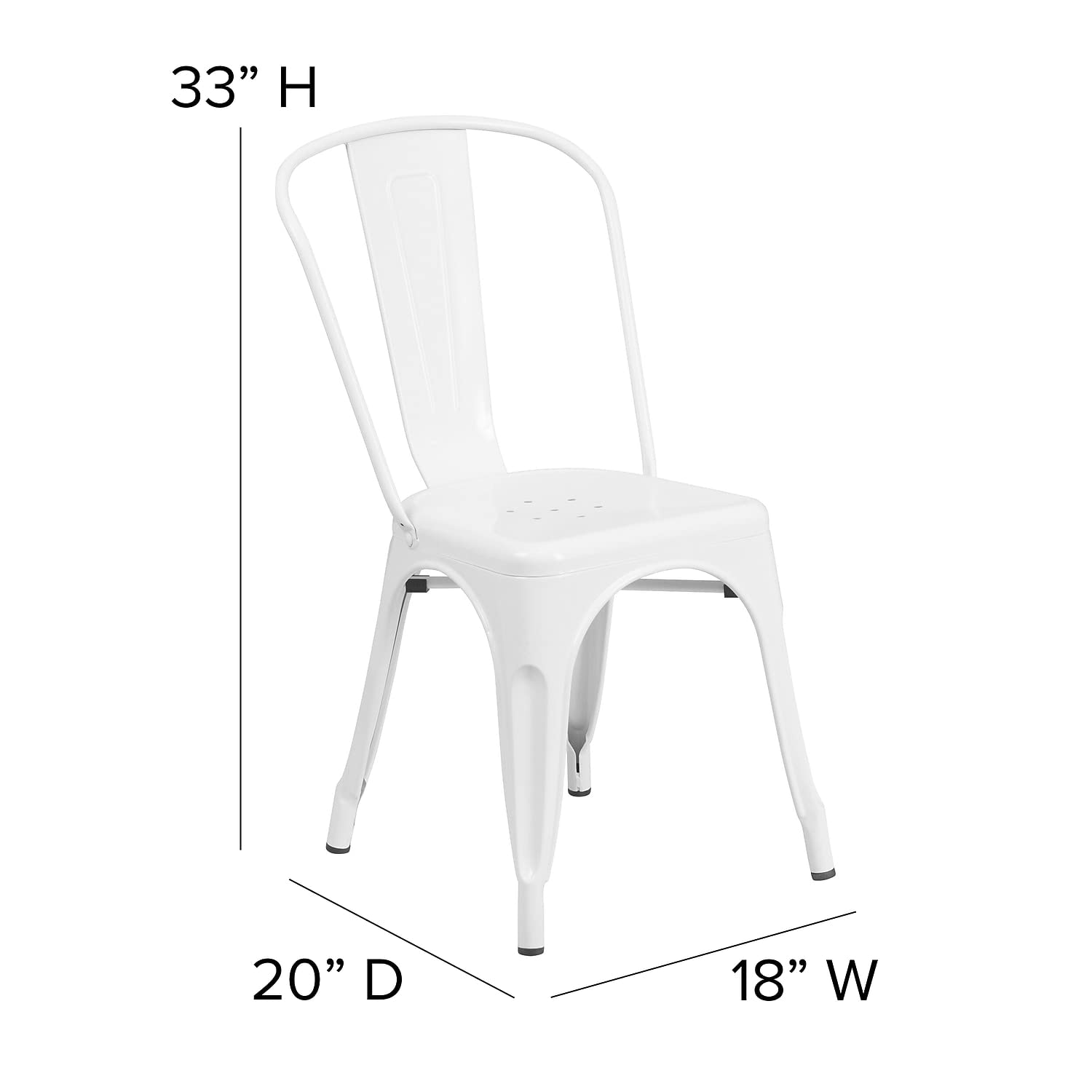Flash Furniture Perry Indoor/Outdoor Commercial Stackable Chair with Polystyrene Metal Frame Gray Poly Resin Rounded Seat Edges for Comfort, 20" D x 18" W x 33" H, White
