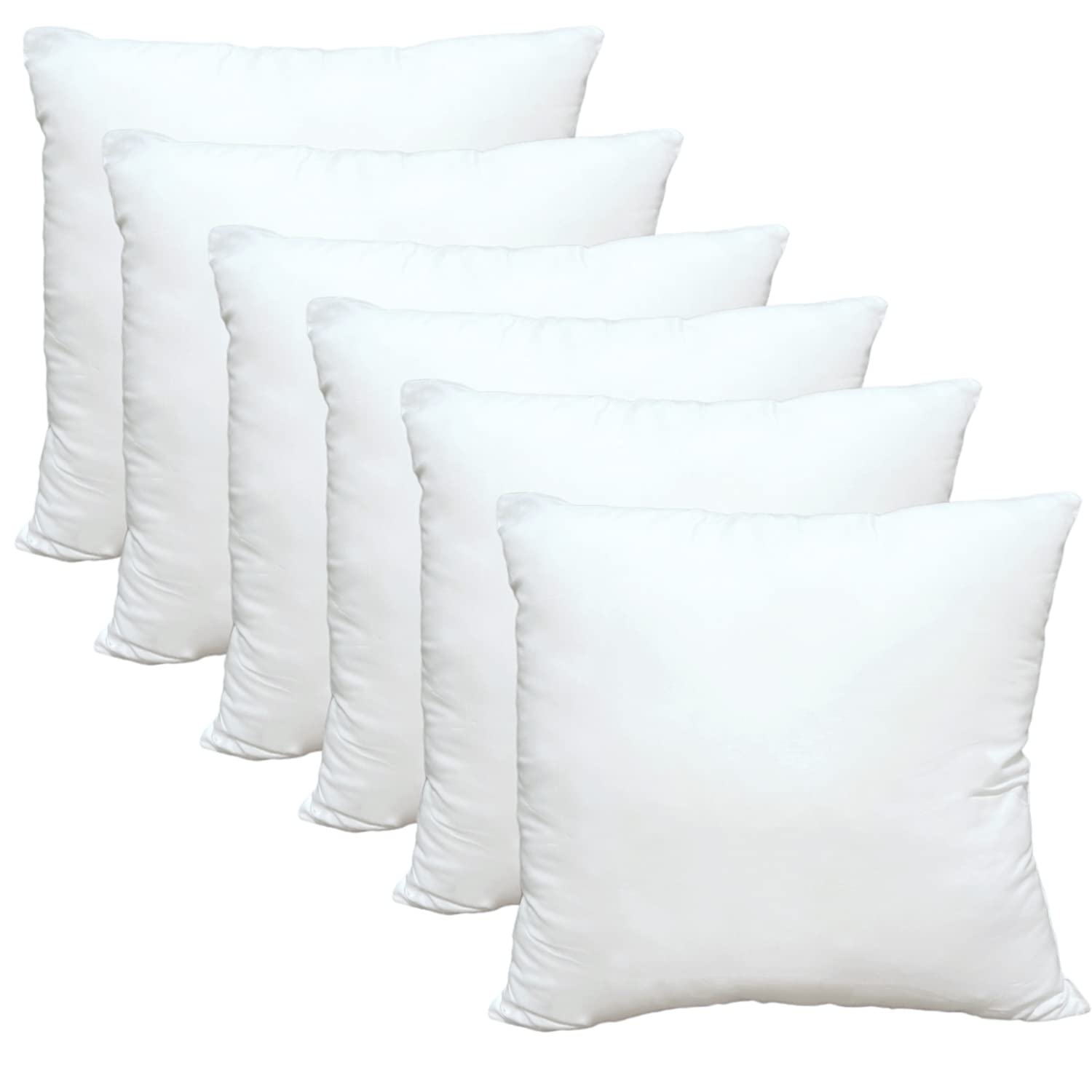 Obruosci Luxury Set Of 6 Throw Pillow Inserts, 18 X 18 Hypoallergenic Ultra Soft White Polyester Microfiber Durable Couch Cushio