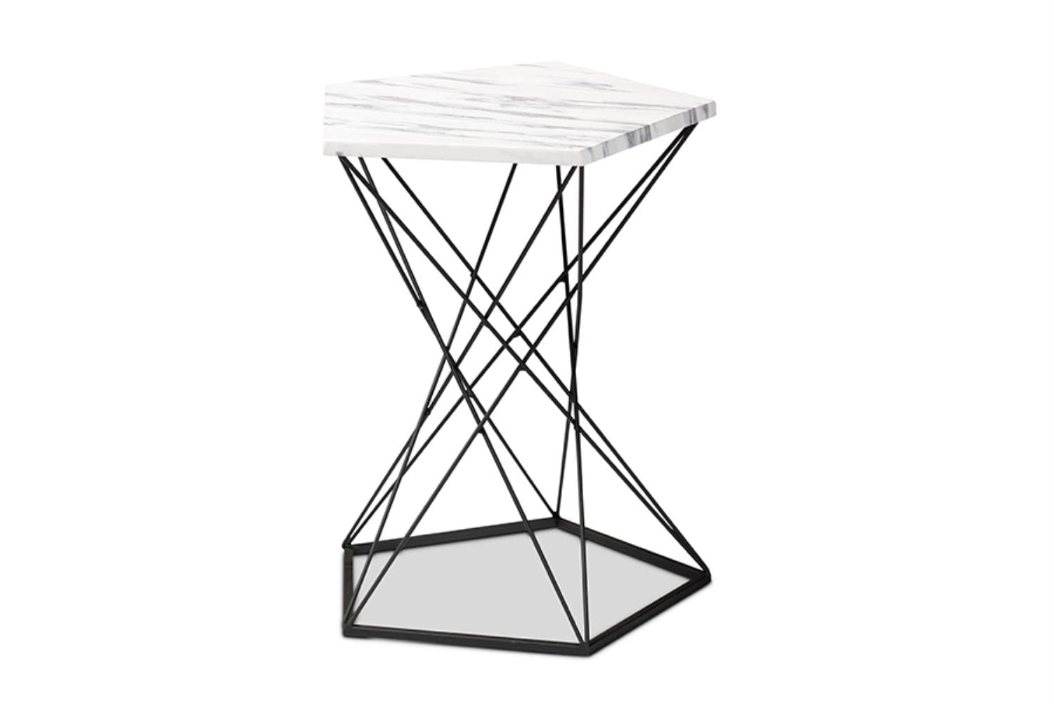 Baxton Studio Oberon Modern and Contemporary Black Finished Metal End Table with Faux Marble Tabletop