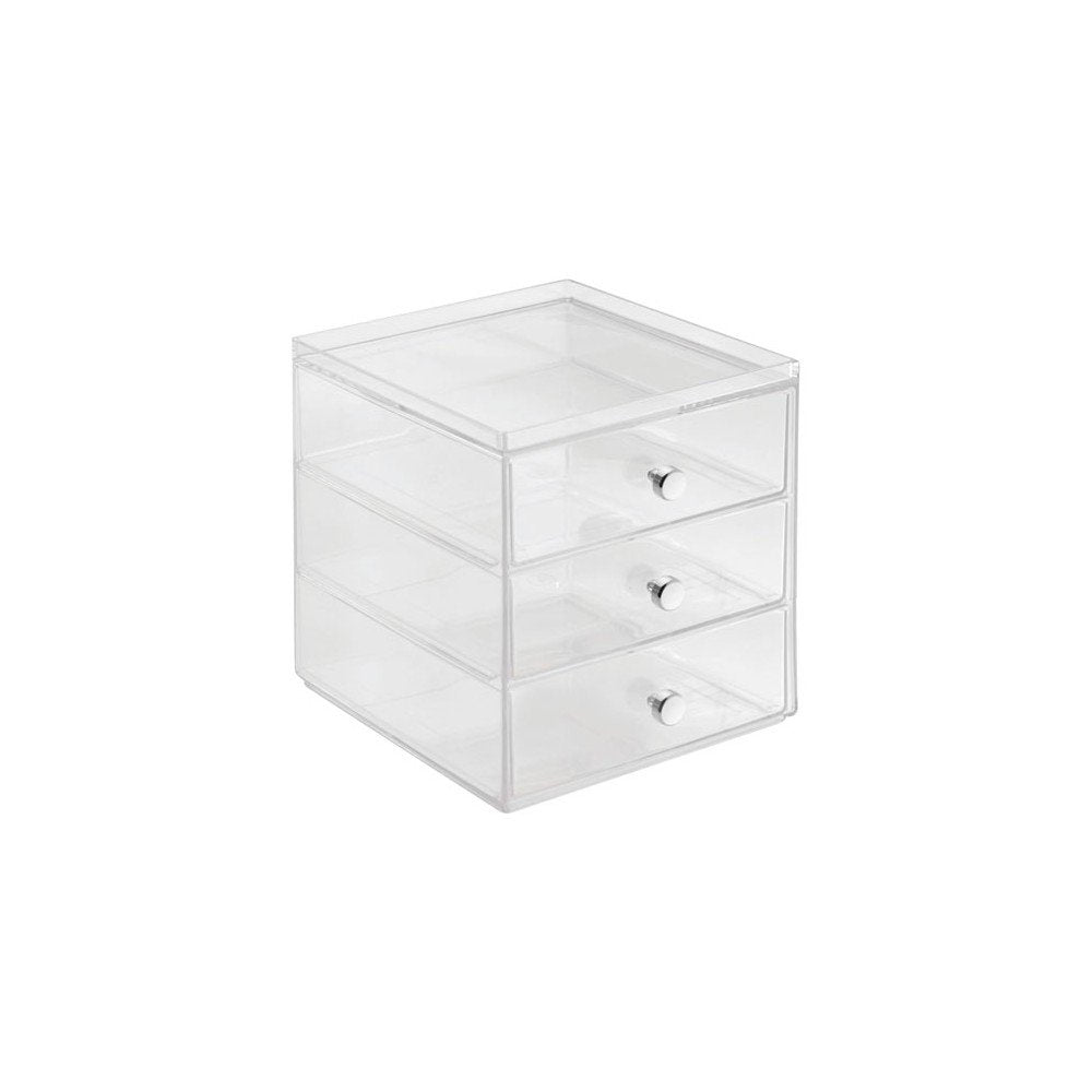 InterDesign clarity cosmetic Organizer for Vanity cabinet to Hold Makeup, Beauty Products - 3 Drawer, clear