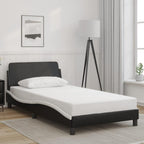 vidaXL Modern Single Bed Frame with Headboard - 39.4"x79.9" Faux Leather Black/White, Metal Support Legs, Plywood Slats