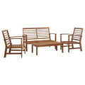 vidaXL Solid Acacia Wood Outdoor Lounge Set - Rustic Charm Patio Furniture Set with Table, Bench, and Two Chairs - Ideal for Garden, Terrace, Patio.