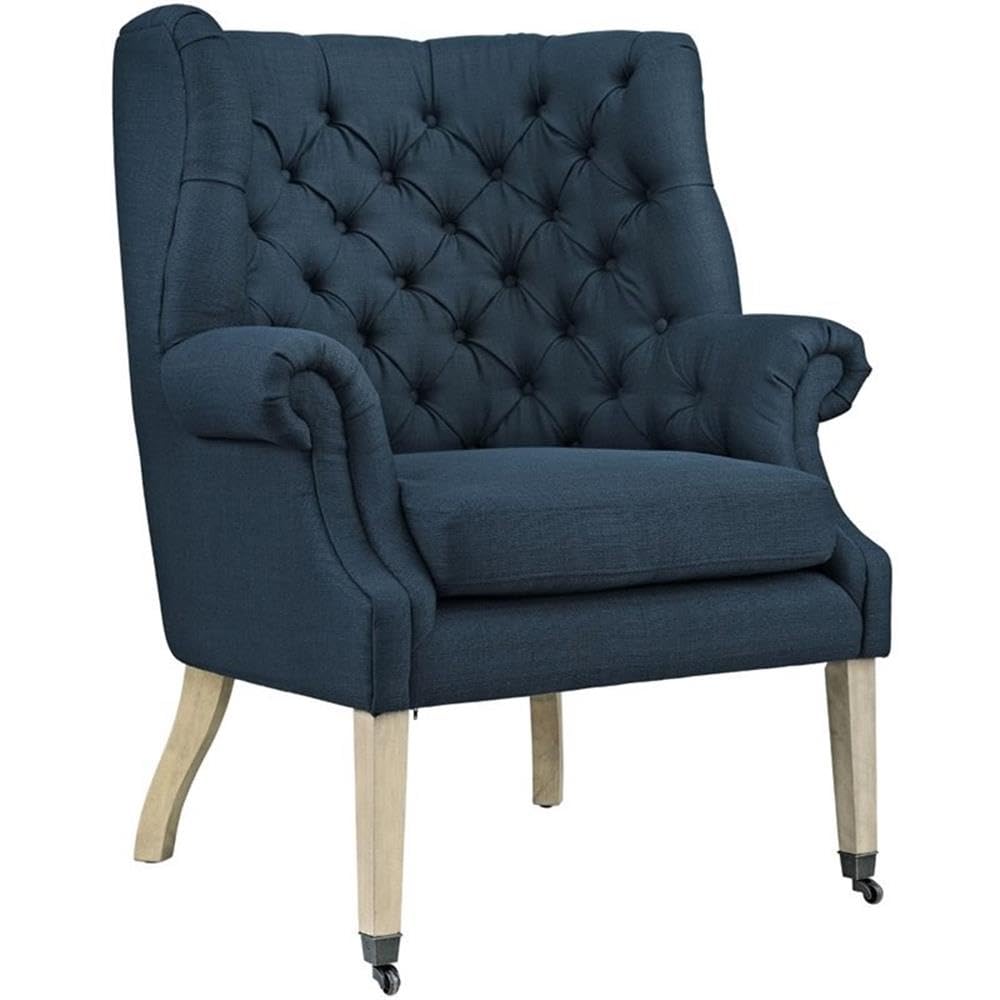 Modway Chart Upholstered Fabric Button Tufted Lounge Accent Chair In Azure With Casters