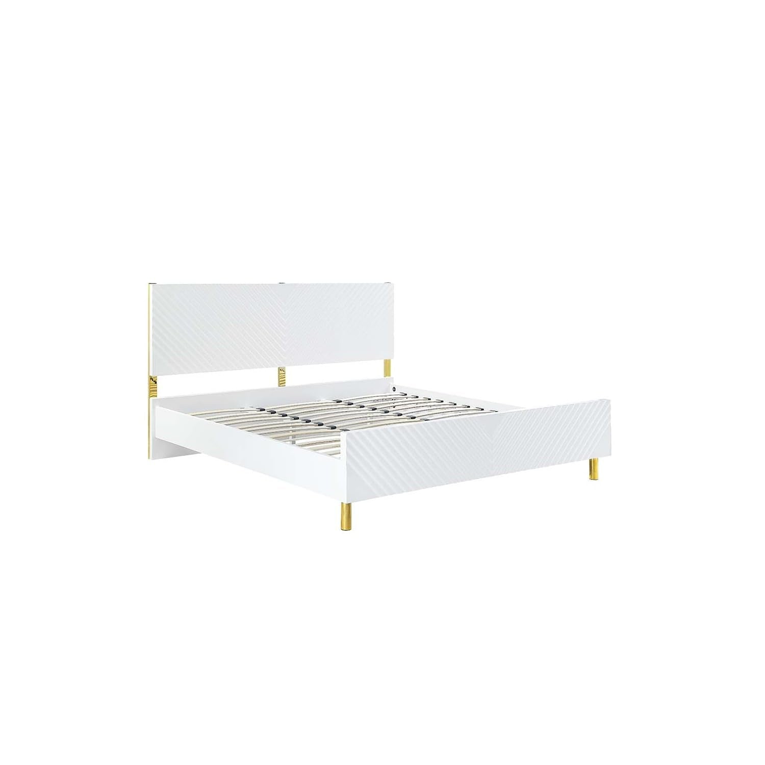 Acme Gaines Queen Bed in White High Gloss Finish