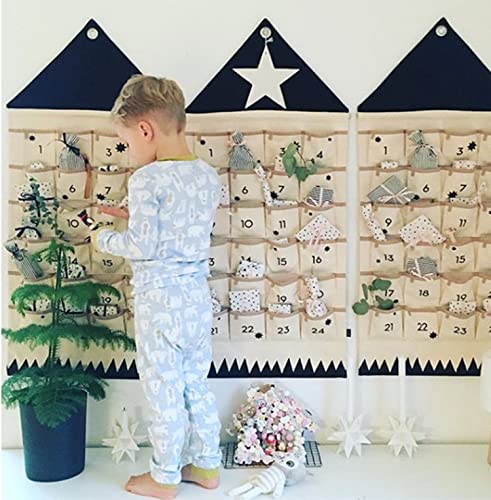 Stkmelon Christmas Advent Calendar With Pockets Wall Hanging Bag For Home Xmas Countdown Decoration(Countdown To Christmas) Blac