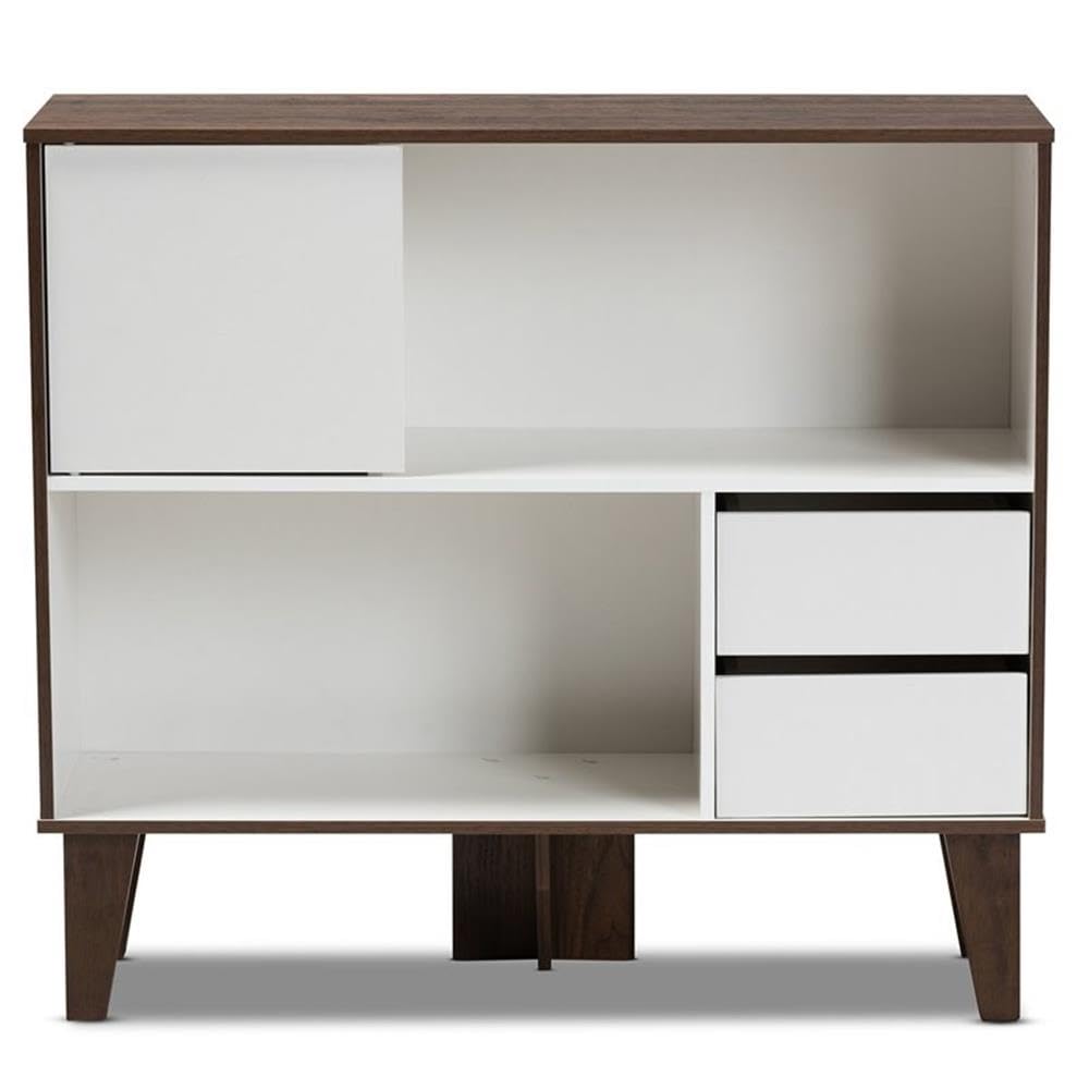 Baxton Studio Senja Modern and Contemporary Two-Tone White and Walnut Brown Finished Wood 2-Shelf Bookcase