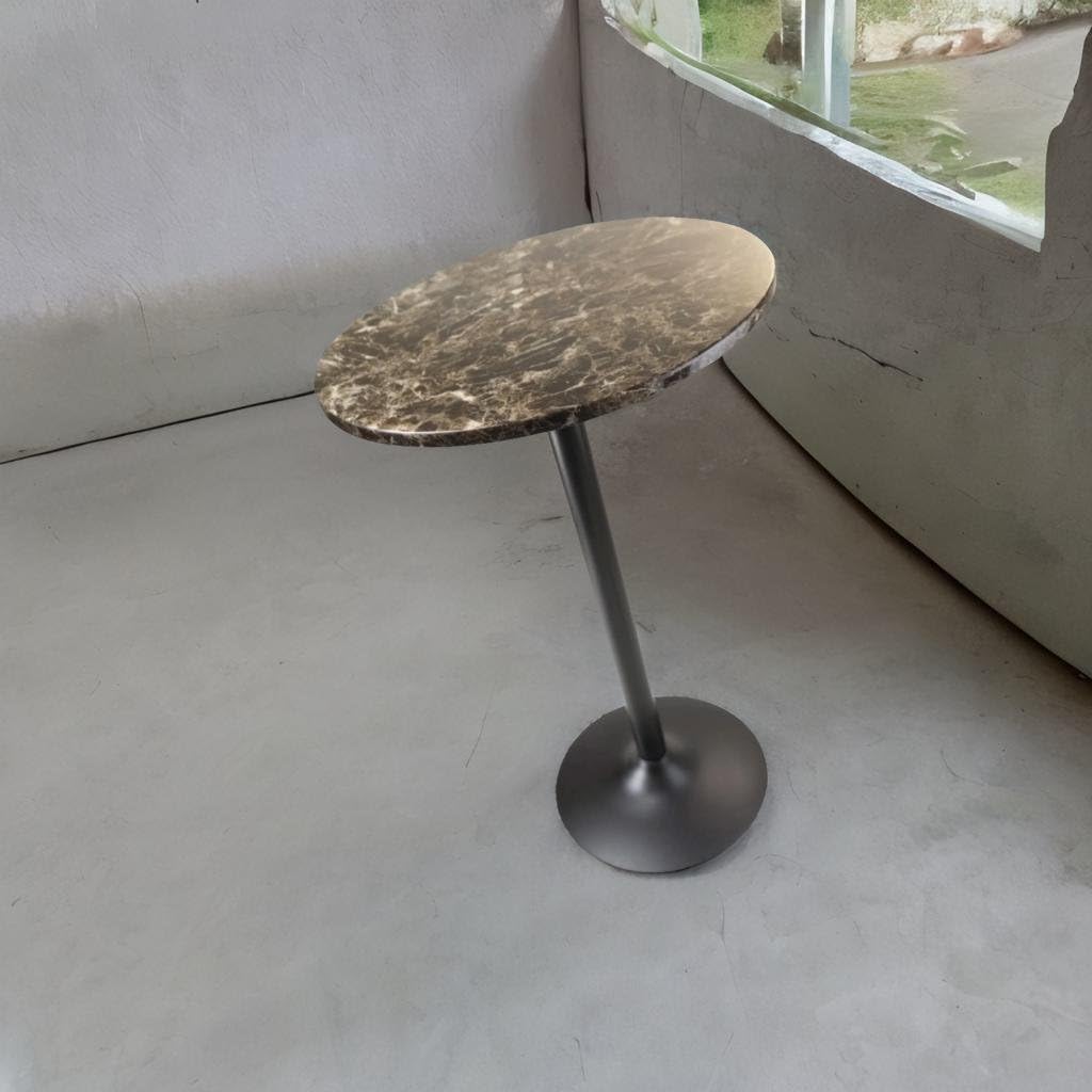 Ergode Wood Cora Pub Table | Stylish & Compact | Faux Marble Top | Black Base | Easy to Clean | Minimal Assembly | 23.6" Circumference | 39.76" H (76124-VV)