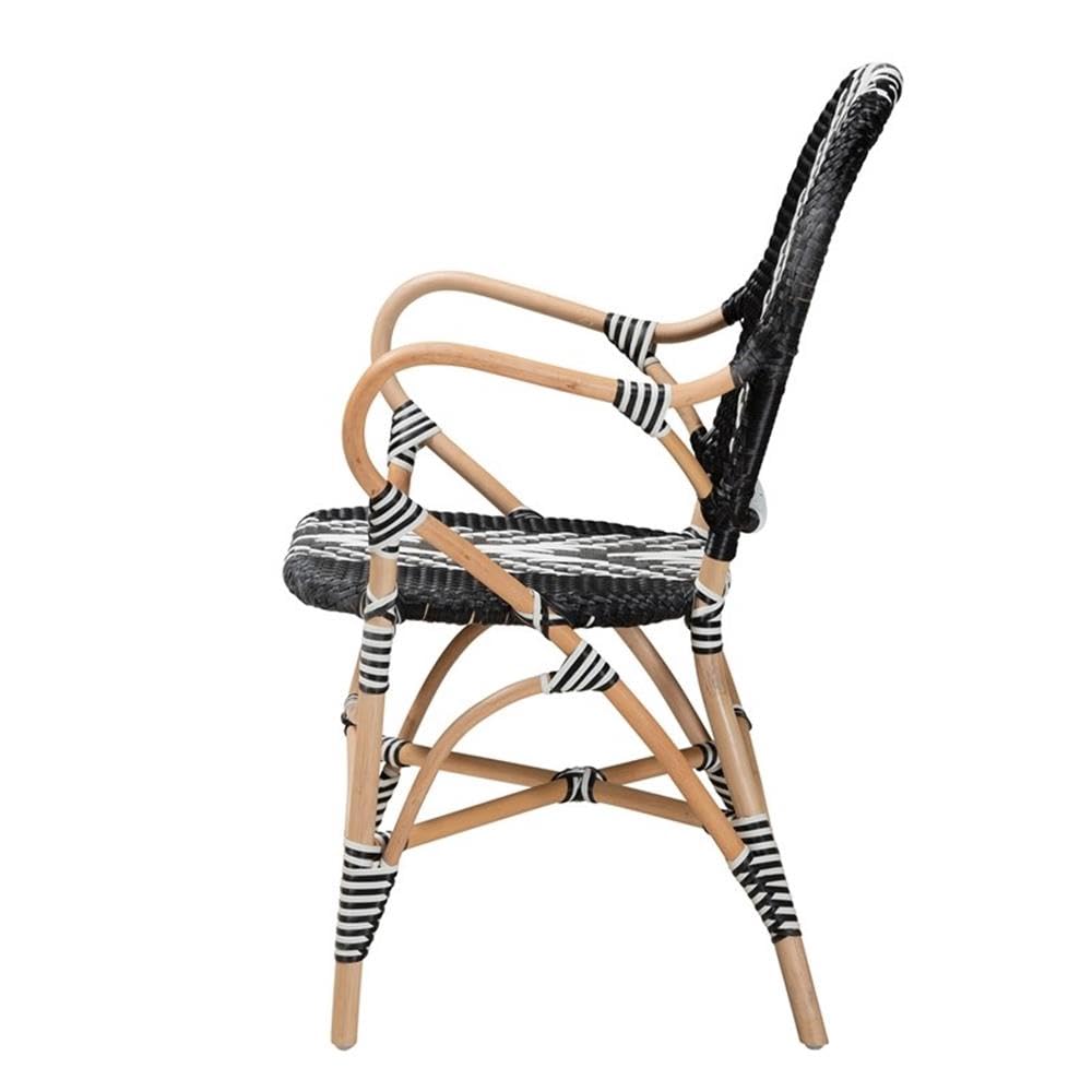 Baxton Studio Wallis Modern French Two-Tone Black and White Weaving and Natural Rattan Indoor Dining Chair