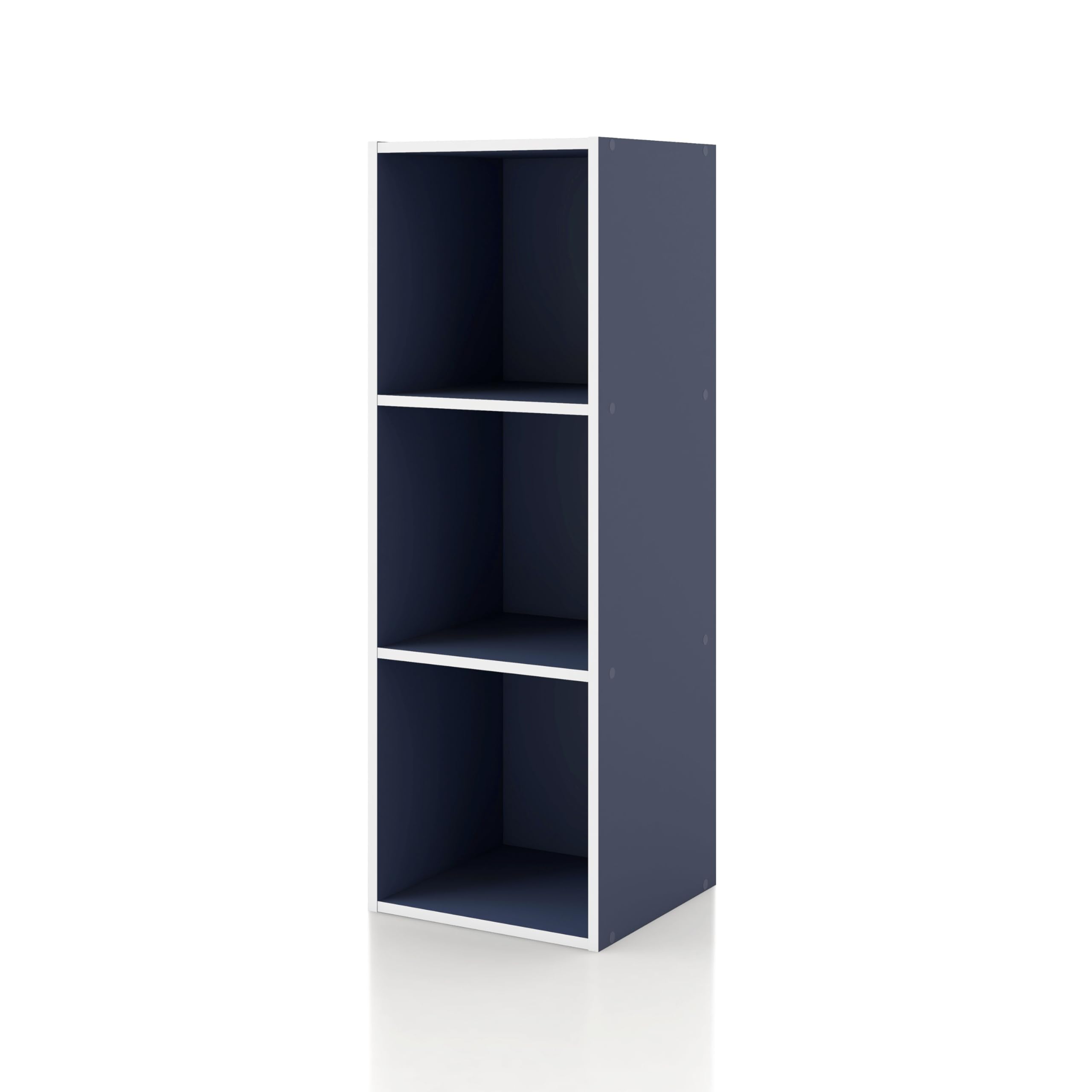 Homes: Inside + Out Apexa 3 Cube Storage Organizer Shelves, Stackable Wood Bookcase Fits Cubby Bins For Organization, Dorm Teen Room Decor & Home Office, Steel Blue