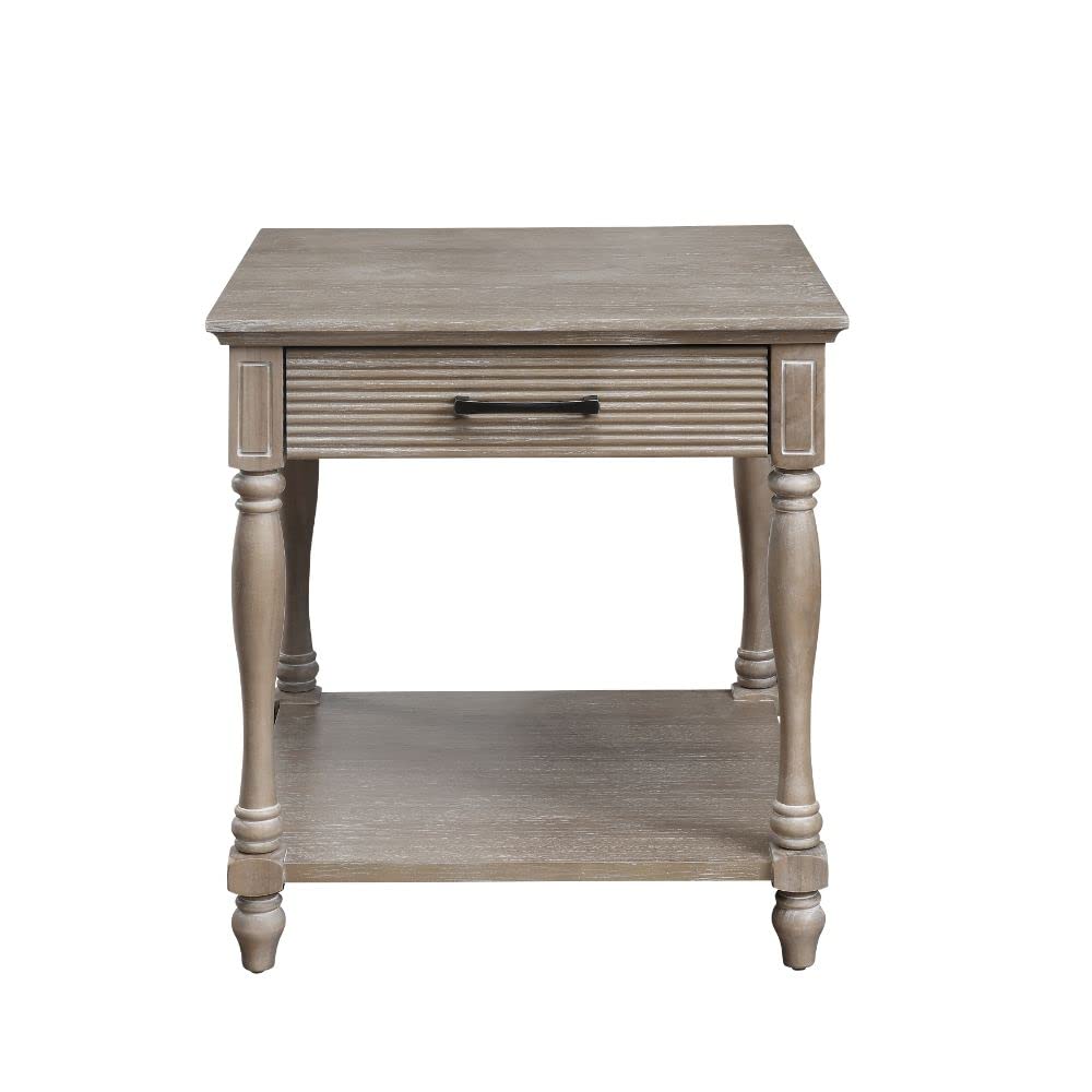 Acme Ariolo 1-Drawer Wooden End Table With Bottom Shelf In Antique White