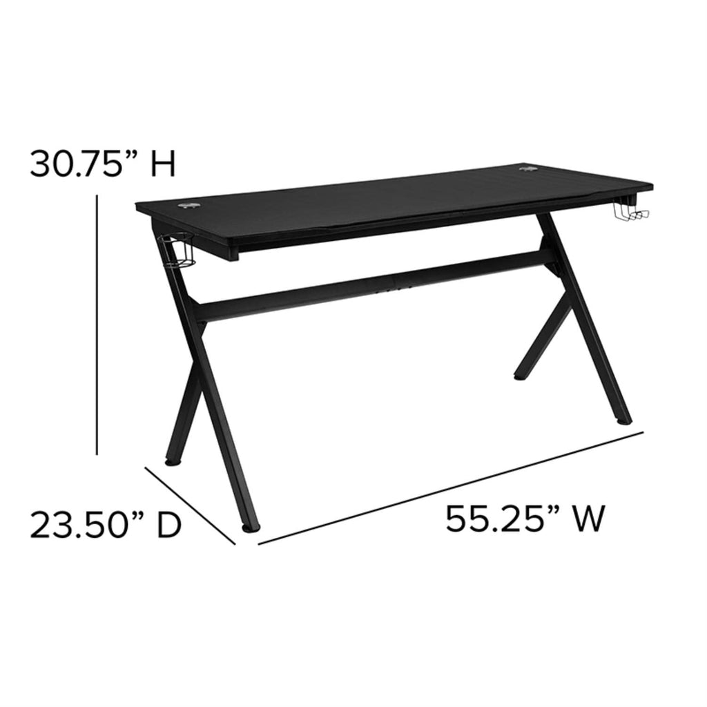 Flash Furniture Gaming Desk and Black Racing Chair Set/Cup Holder/Headphone Hook/Removable Mouse Pad Top - 2 Wire Management Holes