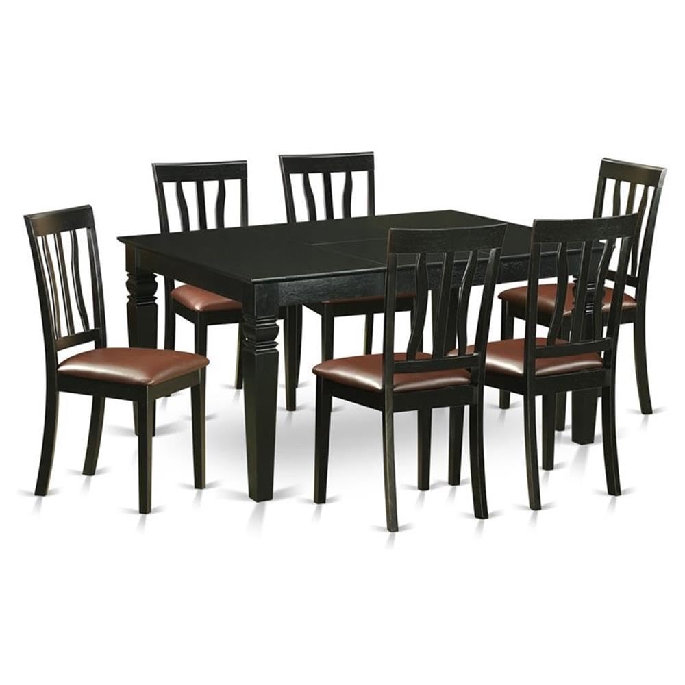 East West Furniture WEAN7-BLK-LC 7 Piece Dining Set Consist of a Rectangle Dining Room Table with Butterfly Leaf and 6 Faux Leather Upholstered Kitchen Chairs, 42x60 Inch, Black