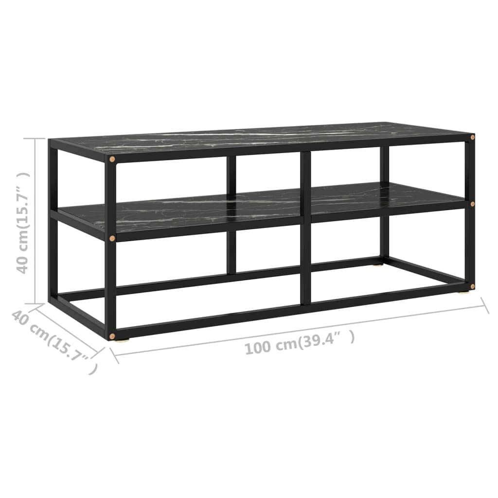 vidaXL Modern TV Stand with Black Marble Tempered Glass, Sturdy Powder-Coated Steel Frame, Extra Bottom Shelf Storage, Easy Cleaning, 39.4&quot;x15.7&quot;x15.7&quot;