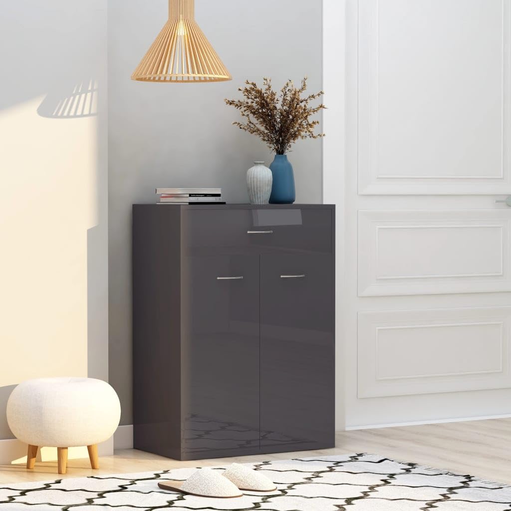 vidaXL Shoe Cabinet, 4-Tier Shoe Organizer with Doors and Drawer, Hall Cabinet, Hidden Shoe Storage for Entryway Closet Bedroom, High Gloss Gray