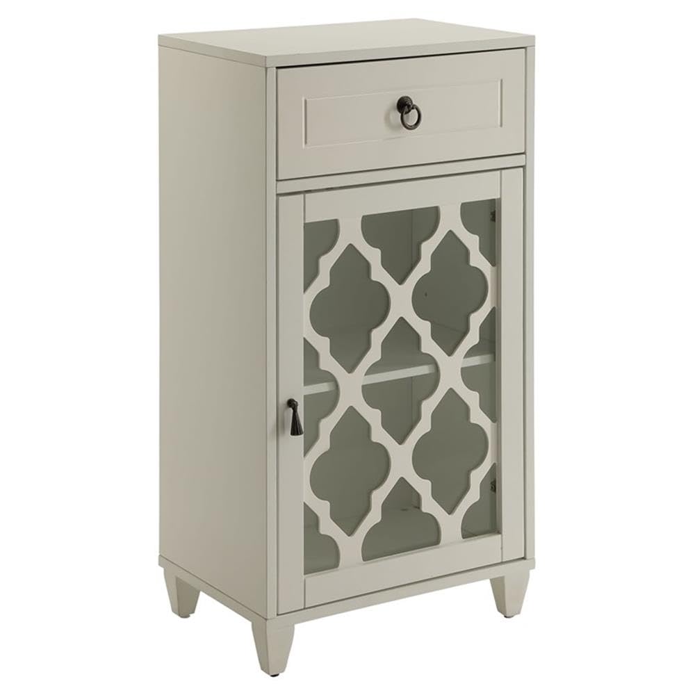 Acme Ceara Wooden Accent Table With Storage Drawer And Glass Door In White