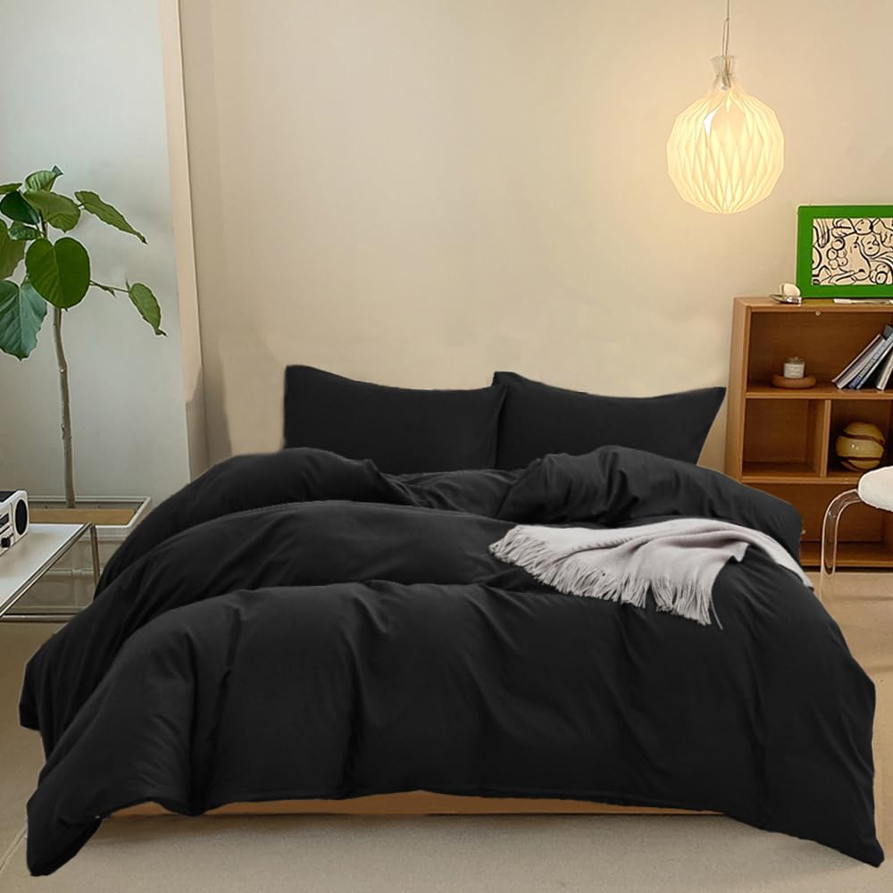 CLOTHKNOW Black Comforter Set King 3Pcs Black Bedding Comforter Sets All Black Comforter King Size Soft Black King Comforter Set