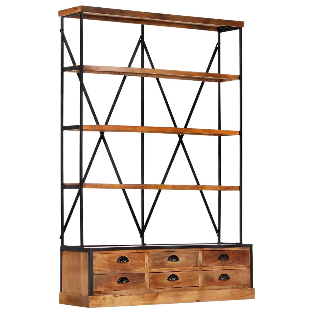 vidaXL 4-Tier Bookcase with 6 Drawers 48"x14.2"x71.3" Solid Mango Wood