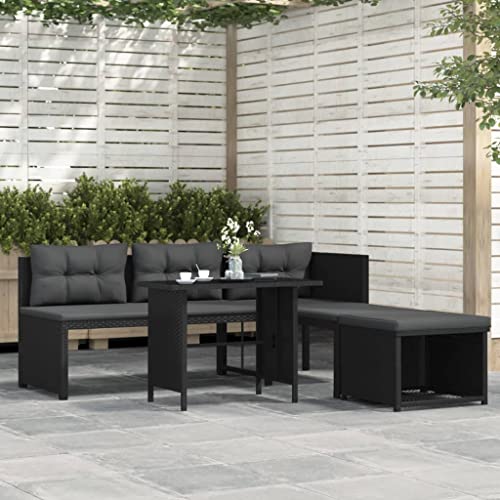 4 Piece Garden Lounge Set Poly Rattan Black