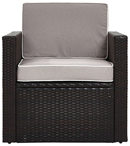 Crosley Furniture Palm Harbor 2-Piece Outdoor Chair Set, Wicker Patio Chairs for Conversation, Porch, Deck, Brown with Gray Cushions