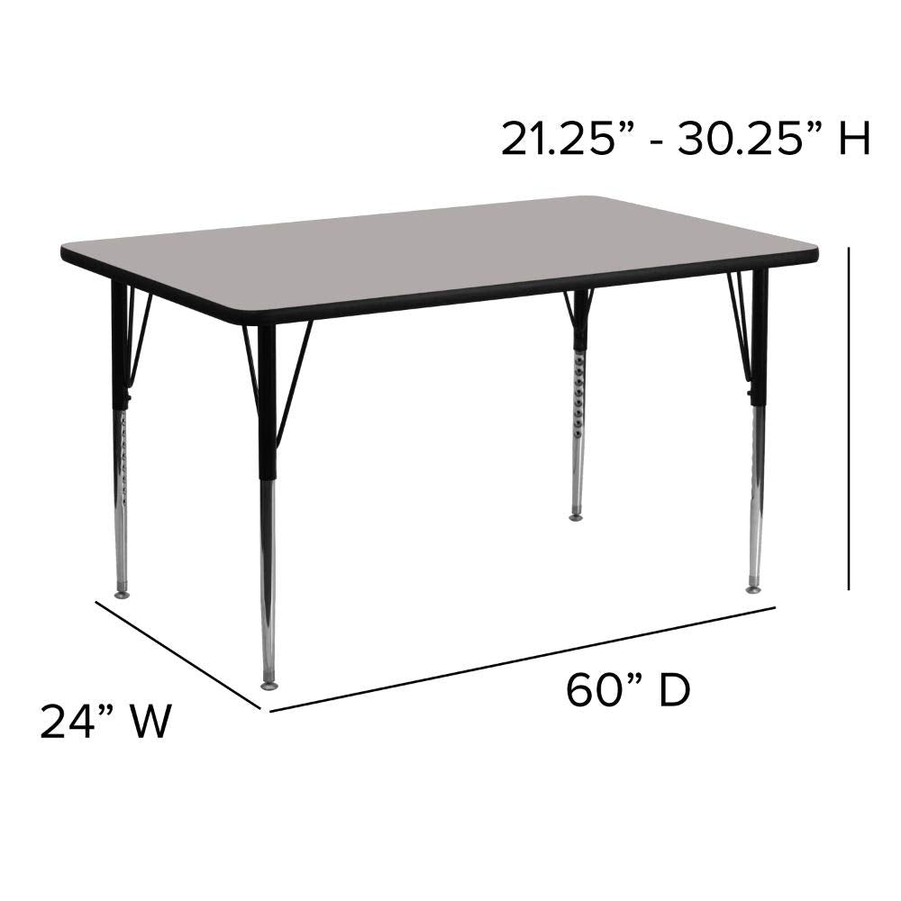 Flash Furniture Wren 24''W x 60''L Rectangular Grey HP Laminate Activity Table - Standard Height Adjustable Legs