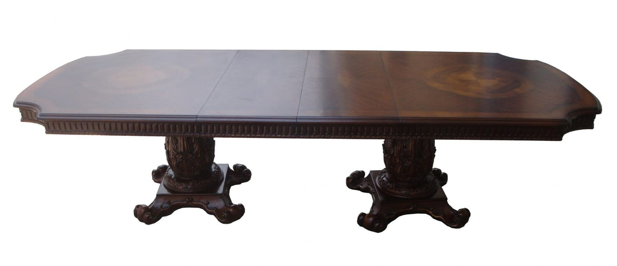 HomeRoots Wooden Top Cherry Dining Table with Wood Carving Details