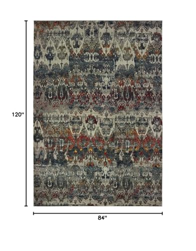 HomeRoots Polypropylene, Polyester 7' x 10' Distressed Grey Blue Machine Woven Indoor Area Rug