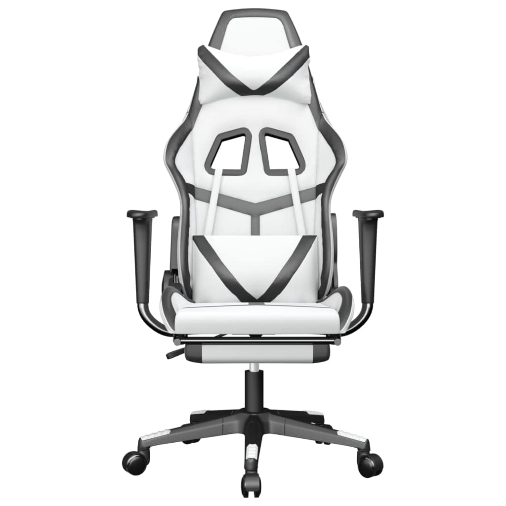 vidaXL Faux Leather Adjustable Massage Gaming Chair with Footrest - Comfortable, Versatile Gaming and Office Seating Solution That Transforms to Lying Bed, Modern White & Black Design