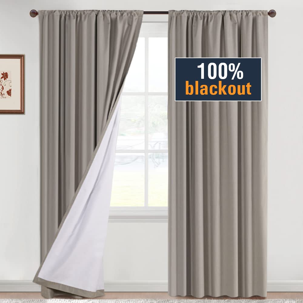 H.Versailtex Taupe Blackout Curtains For Bedroom 84 Inches Long Full Room Darkening Curtains For Living Room Thermal Insulated R