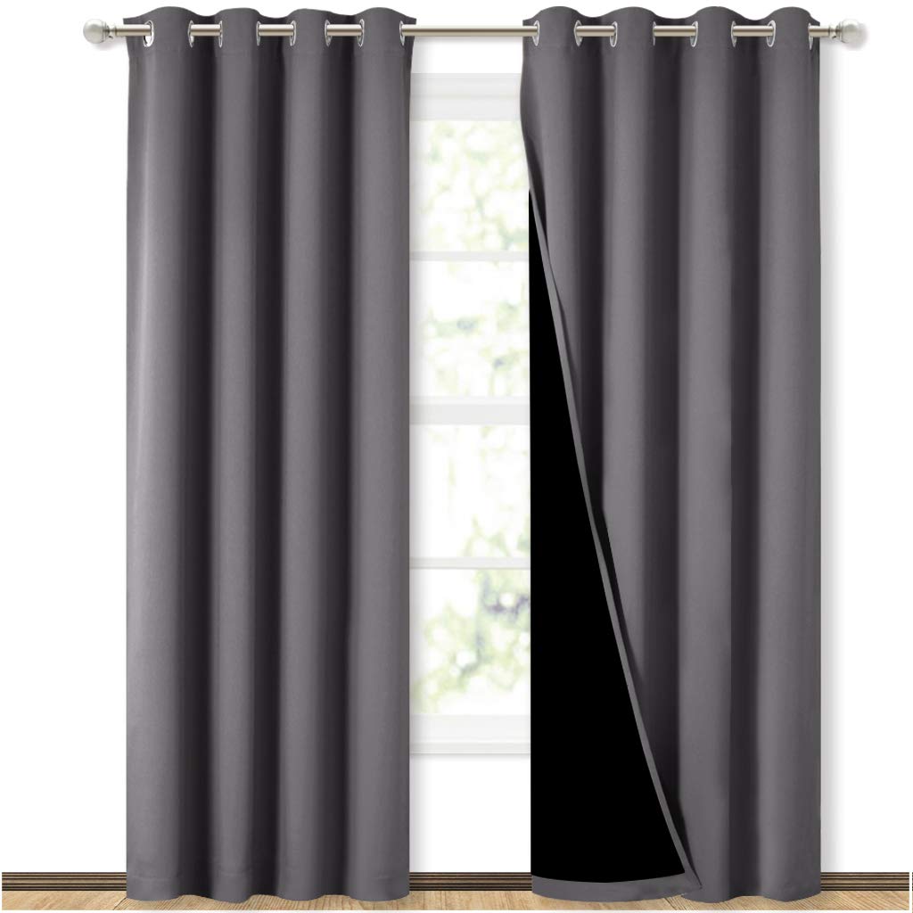 Nicetown Grey Full Shade Curtain Panels, Pair Of Energy Smart & Noise Blocking Out Blackout Drapes For Dining Room Window, Therm