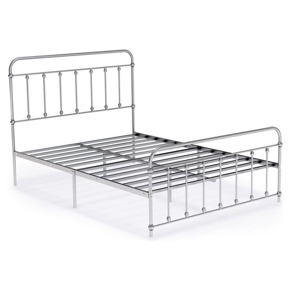 East West Furniture GDFBSIL Garland Full Bed Frame with 6 Metal Legs - Magnificent Bed Frame in Powder Coating Silver Color