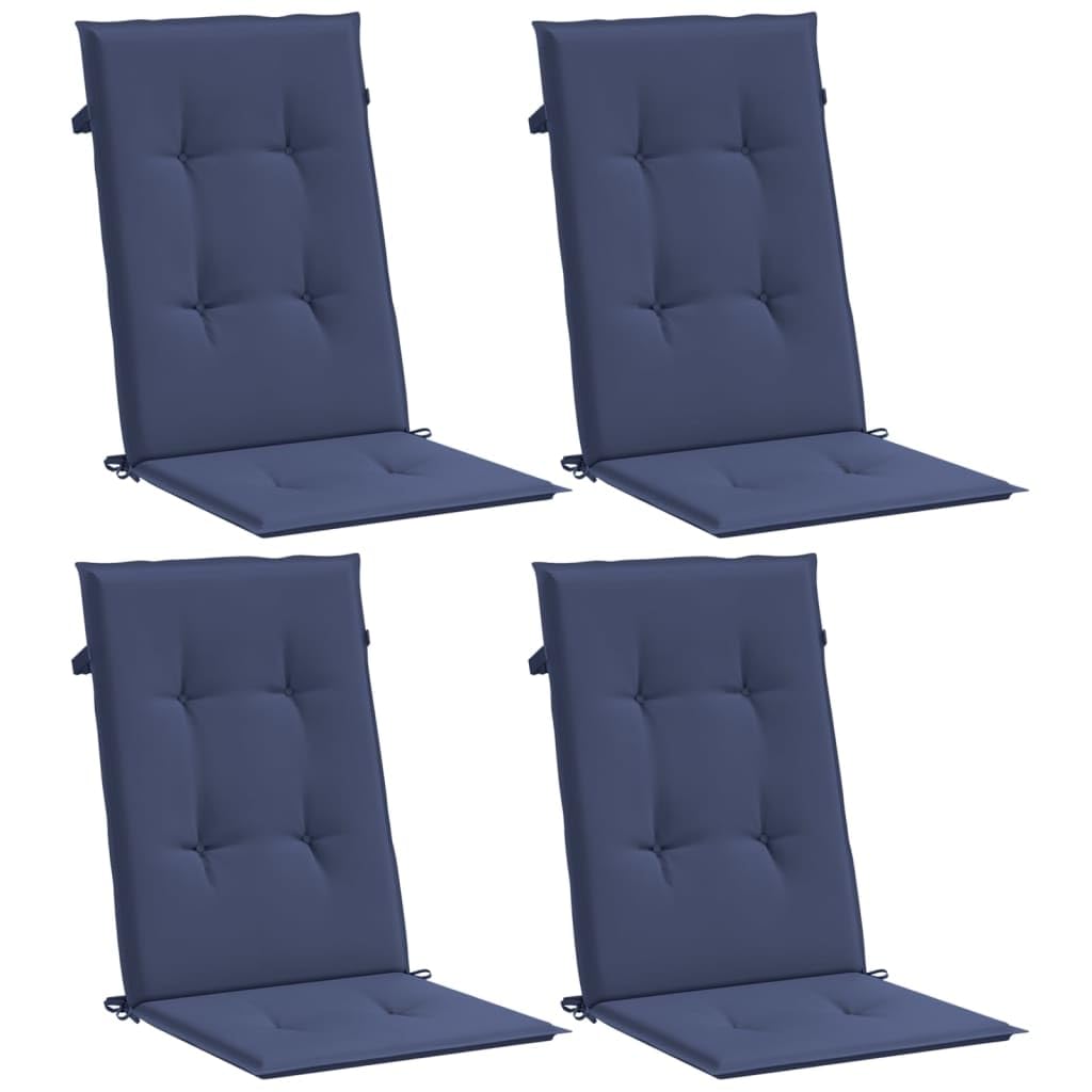 vidaXL Highback Chair Cushions Set of 4 - Navy Blue, 100% Polyester, Water-Resistant, Comfort for Indoor/Outdoor Patio Seating