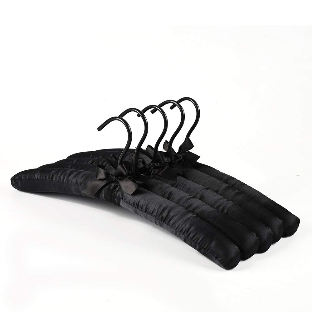 Better to U Black Satin Padded Sweater Hangers 5 Pack, Blouse Hanger with Thick & Soft Foam for Bridal Wedding Dress Lingerie, S