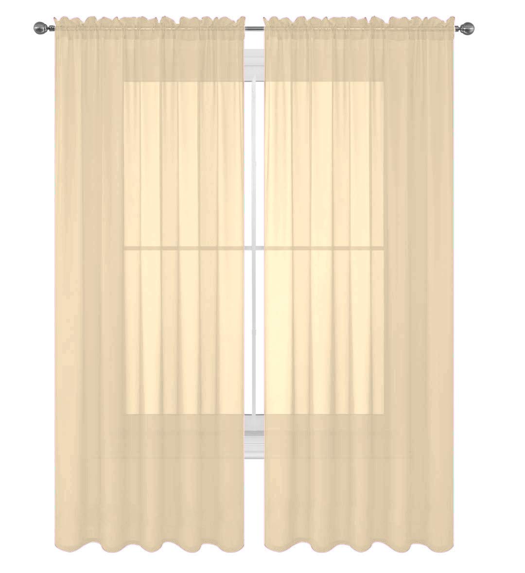Decotex 2 Piece Solid Elegant Sheer Curtains Fully Stitched Panels Window Treatment Drape (54' X 95', Beige)