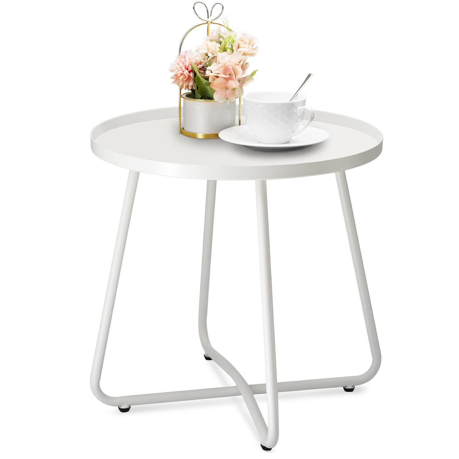 danpinera Outdoor Side Tables, Weather Resistant Steel Patio Side Table, Small Round Outdoor End Table Metal Side Table for Pati