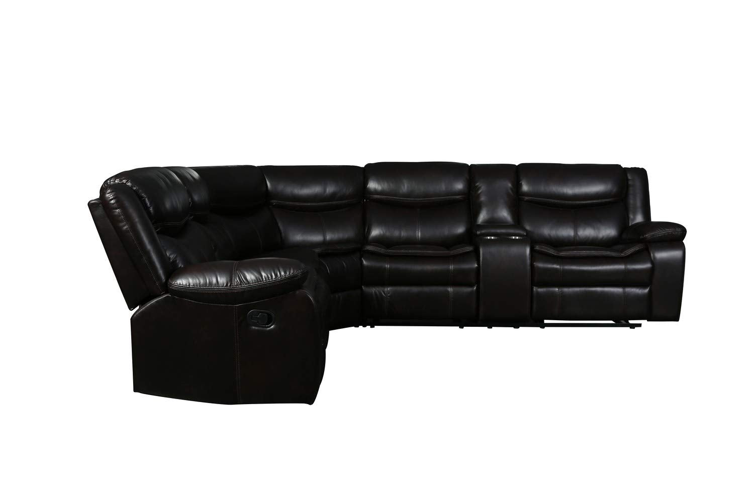 Homeroots Leather Upholstery/Solid Wood Frame 92'/106' X 37' X 39' Brown Reclining Sectional