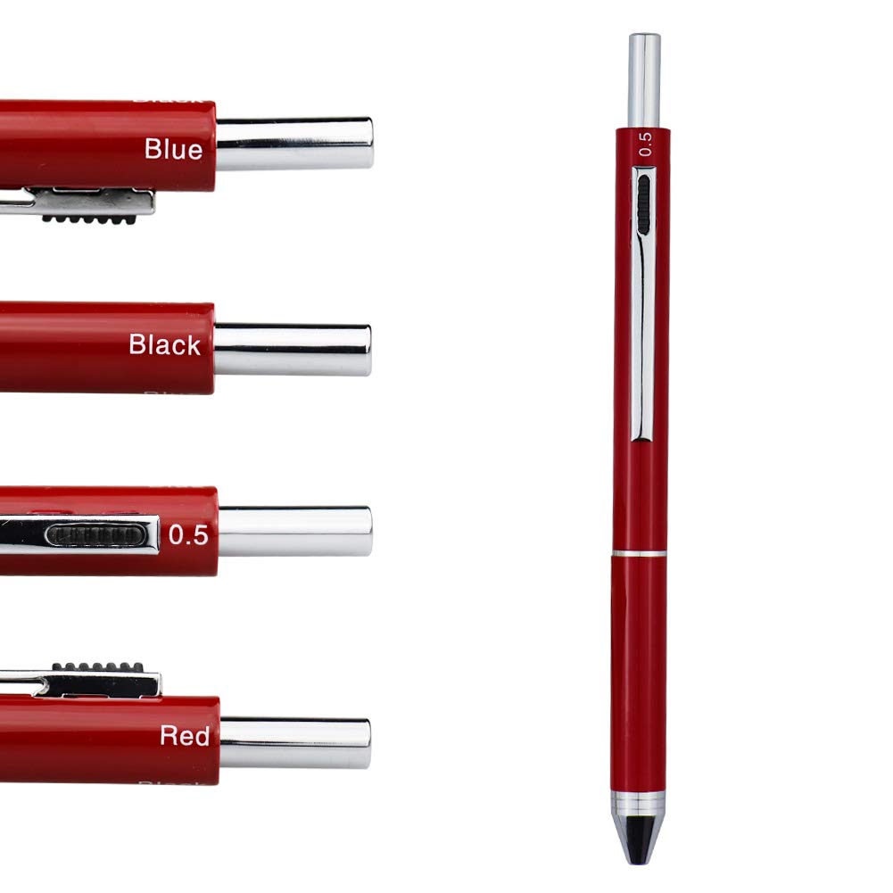 Dunbong Metal Multifunction Pen, 4 In 1 Multicolor Pen, 0.5Mm Mechanical Pencil, 1-Count (Red)