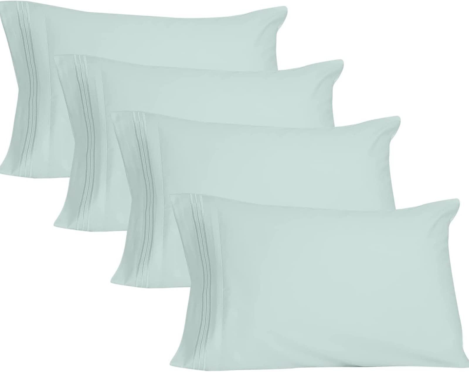 Yiyea King Pillow Cases Set Of 4, Ultra Soft 1800Tc Hotel Quality Double Brushed Microfiber Embroidered Pillowcases, Envelope Cl