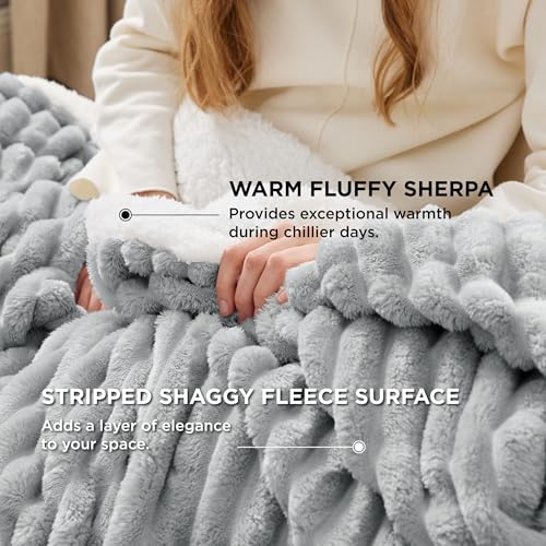 Bedsure Sherpa Throw Blanket For Couch - Super Soft Cozy Fleece Thick Warm Blanket For Winter, Plush Grey Throw Gift For Women, 50X60 Inches