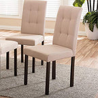 Baxton Studio 4 Piece Andrew Beige Fabric Upholstered Grid-Tufting Dining Chair Set, Off-White