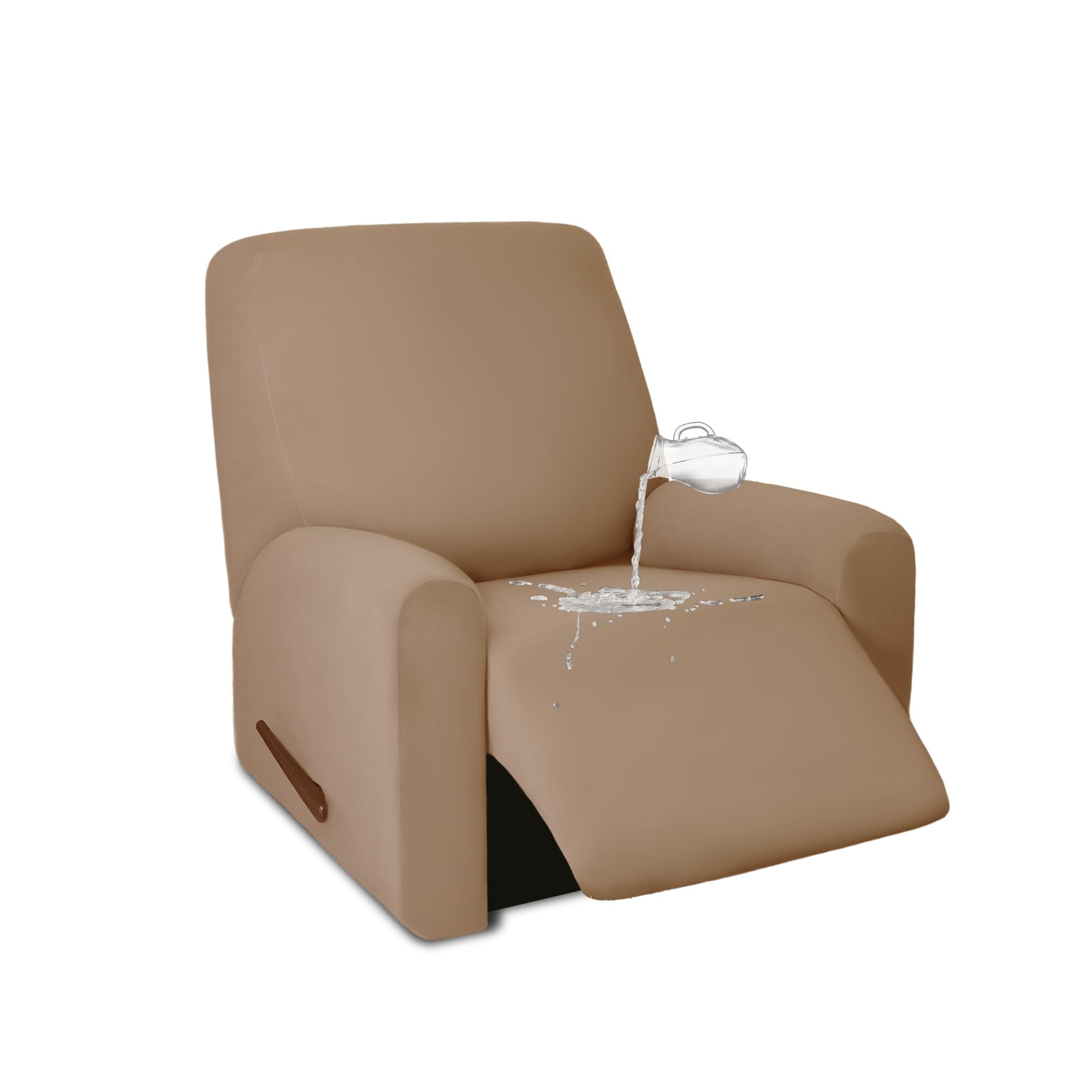 Purefit 100% Dual Waterproof Recliner Cover, Waterproof Couch Cover For Recliner - Stretch Non Slip Fleece Sofa Covers Washable, Leakproof Furniture Protector For Kids, Pets, Dog (Recliner, Camel)
