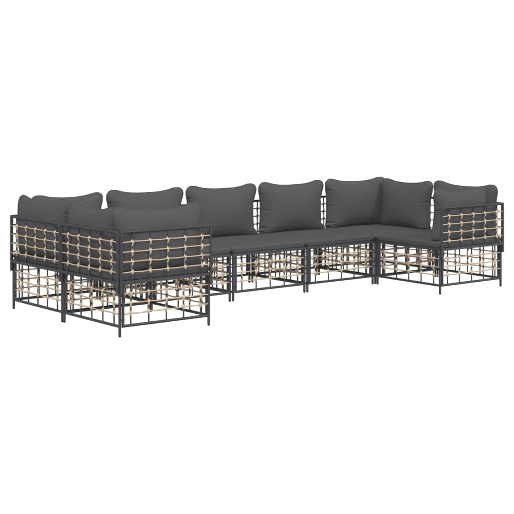 vidaXL Patio Furniture Set 7 Piece, Outdoor Sectional Sofa with Cushions, Wicker Furniture Set for Porch Lawn Garden Backyard, A
